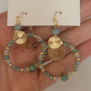 Zara Gold and Green Beaded Earrings